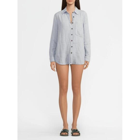 JONES NEW YORK Womens 1X Light Blue Linen Button Up Two Pockets Collared - Picture 1 of 6